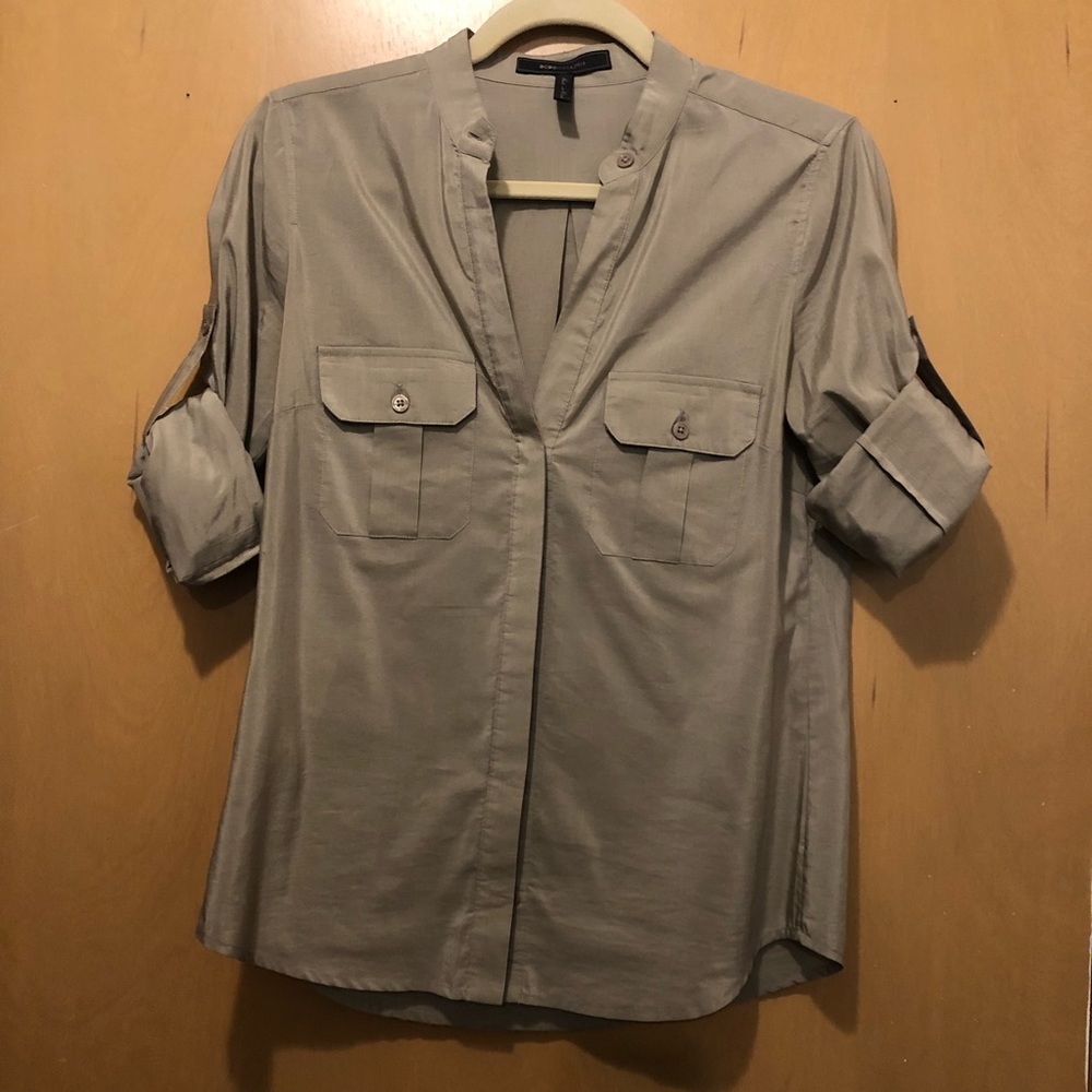 Bcbg tan top long sleeve, size xs